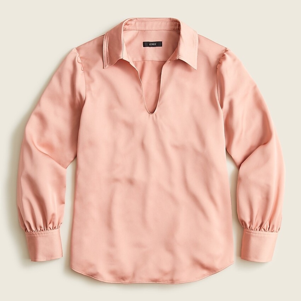 J.Crew Collared satin-back crepe popover top BB279